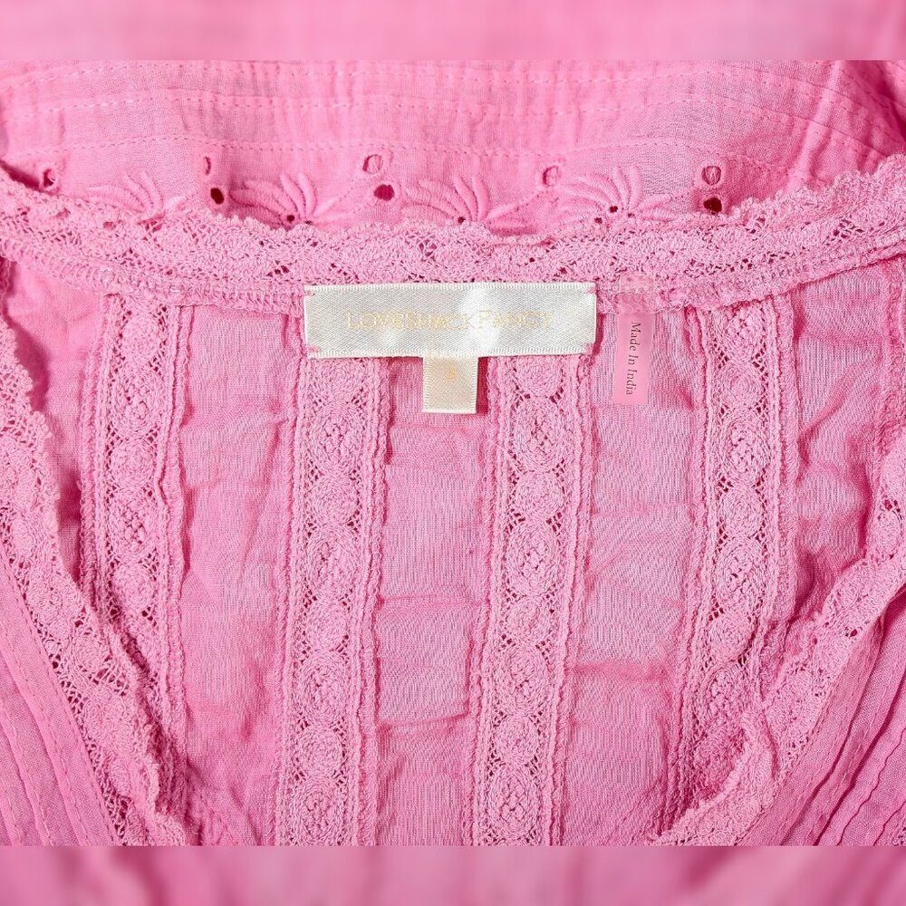 LoveShackFancy Gwen Heritage Mini Dress S 6 Embroidered Cotton Pink Short 42378 - Picture 5 of 6